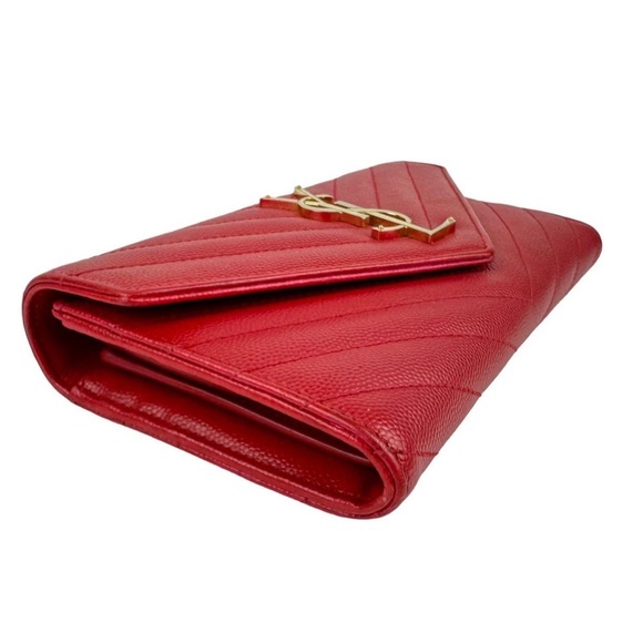 Saint Laurent YSL Monogram Cassandre Wallet– Red Grain de Poudre Leather - Picture 4 of 11